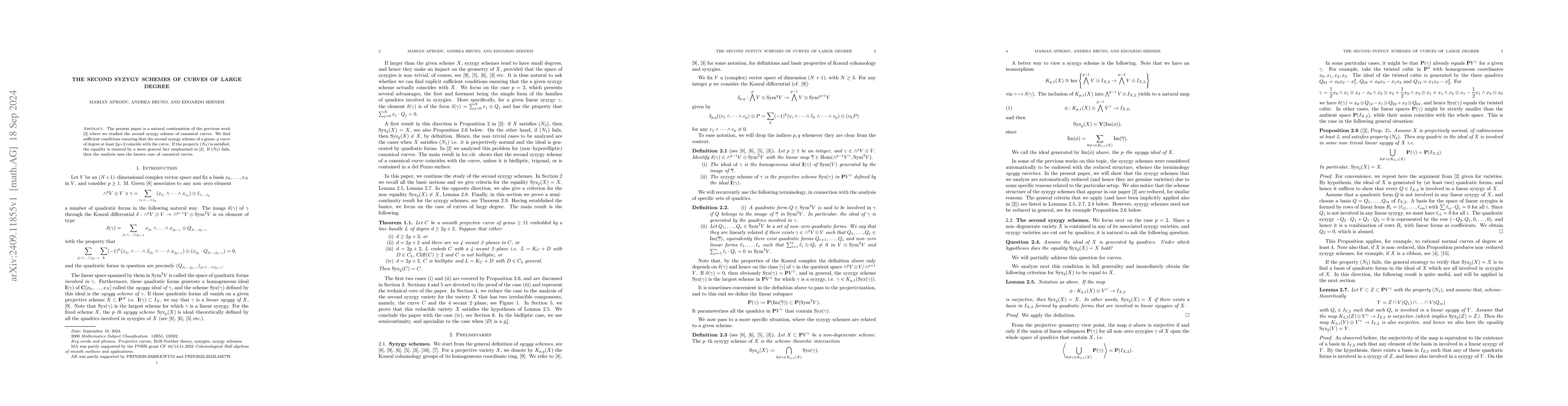 Thumbnail for The second syzygy schemes of curves of large degree