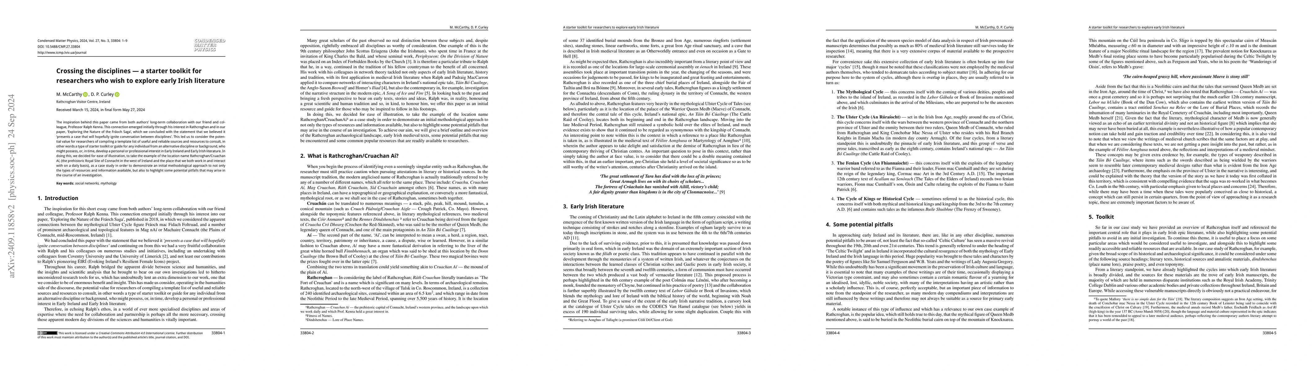 Thumbnail for Crossing the disciplines -- a starter toolkit for researchers who wish
  to explore early Irish literature