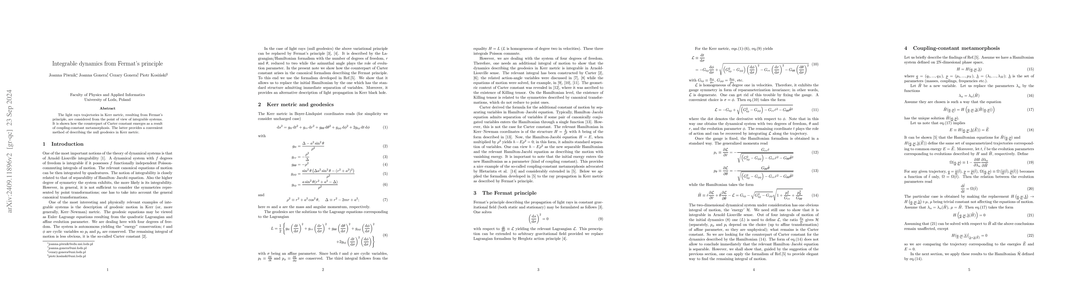 Thumbnail for Integrable dynamics from Fermat's principle