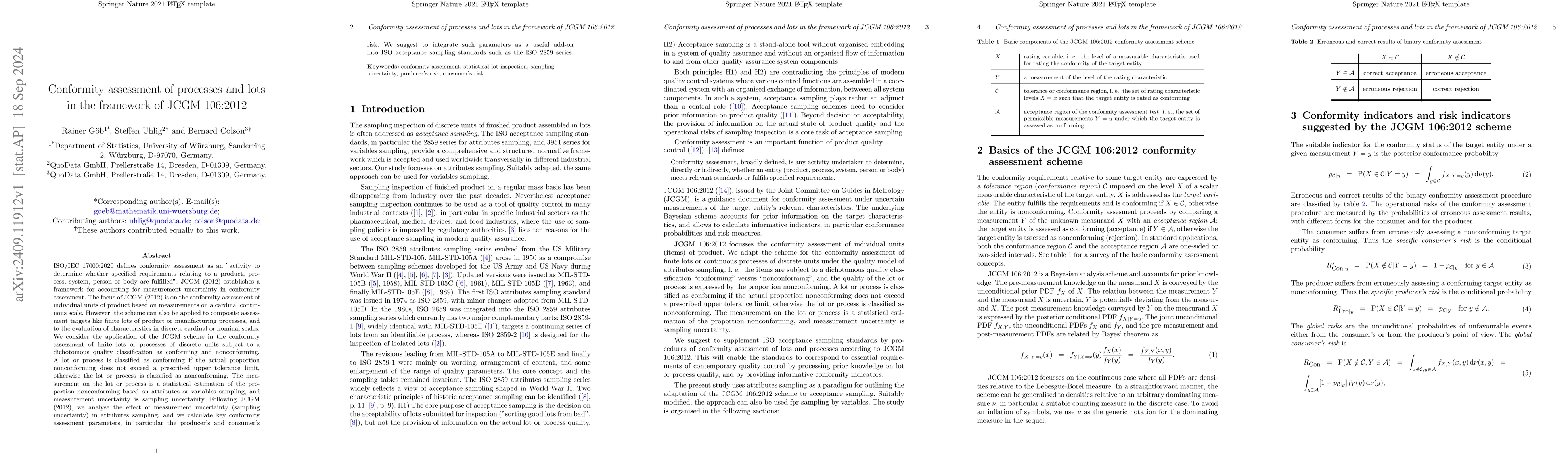 Thumbnail for Conformity assessment of processes and lots in the framework of JCGM
  106:2012