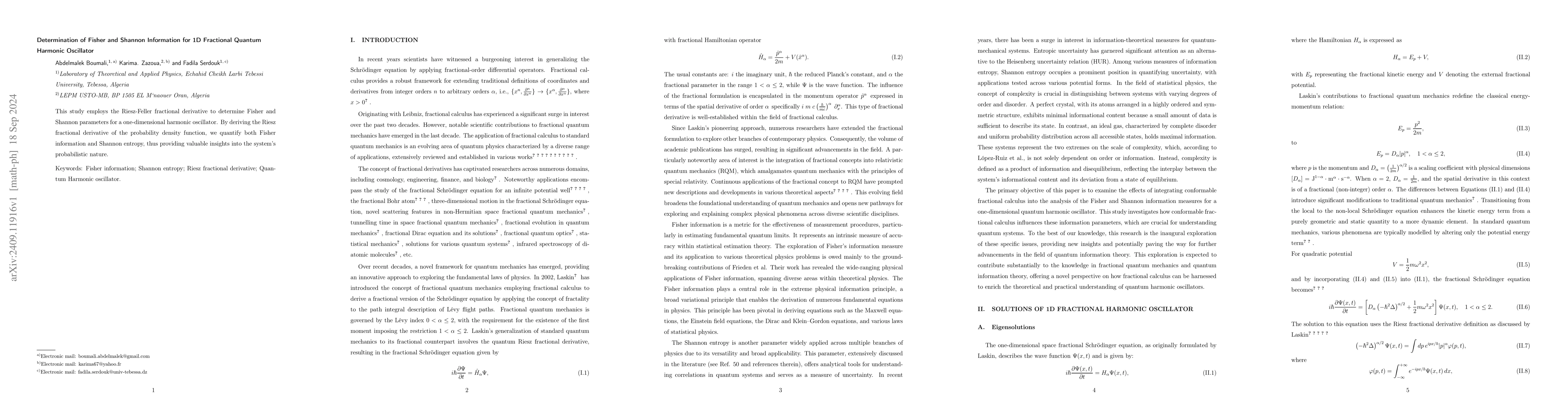 Thumbnail for Determination of Fisher and Shannon Information for 1D Fractional
  Quantum Harmonic Oscillator