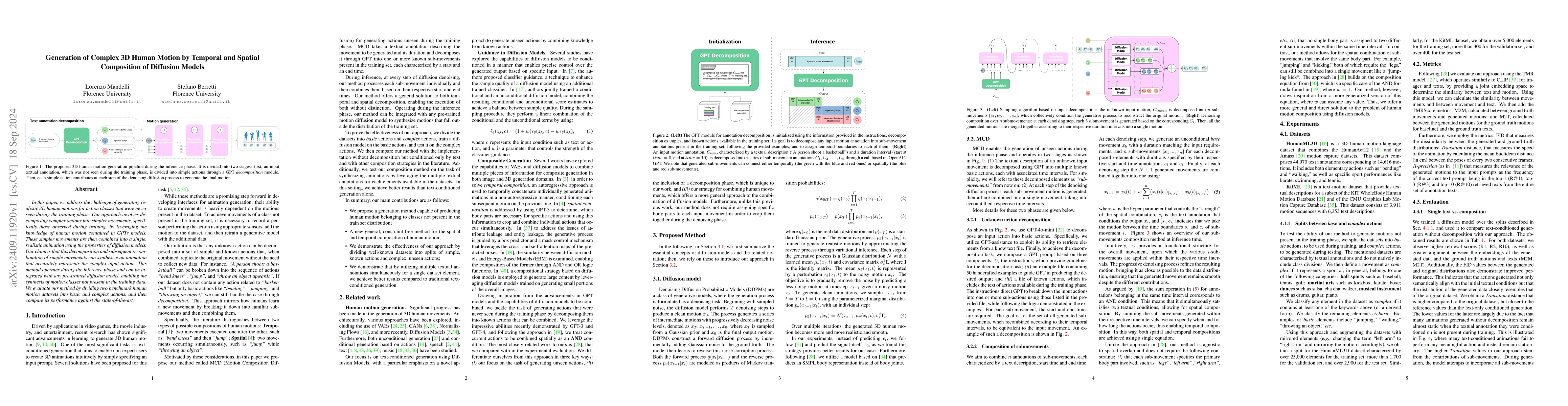 Thumbnail for Generation of Complex 3D Human Motion by Temporal and Spatial
  Composition of Diffusion Models