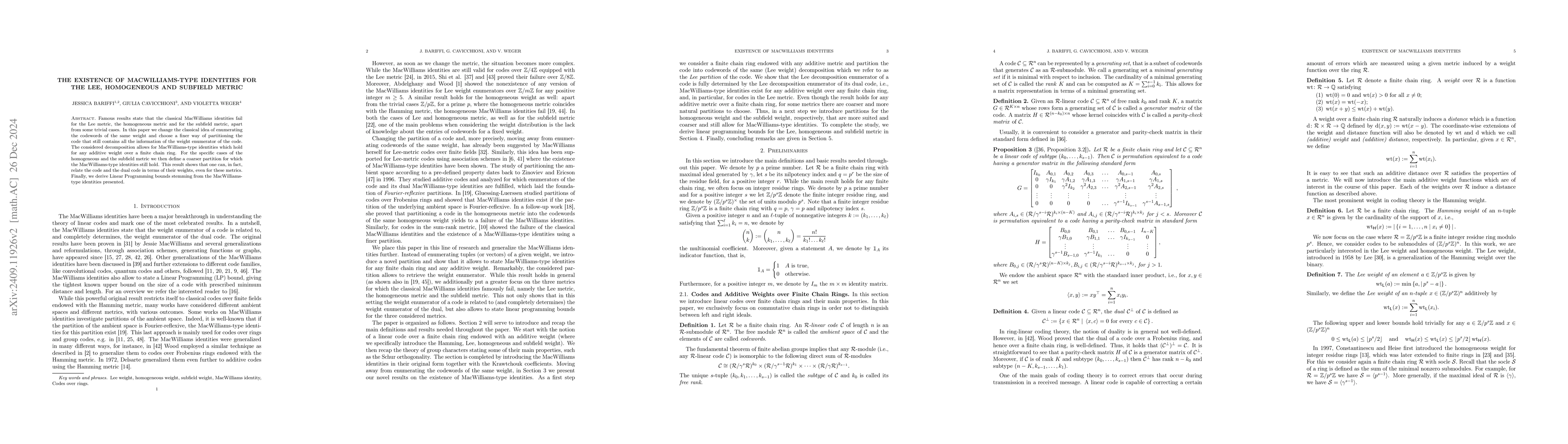 Thumbnail for The Existence of MacWilliams-Type Identities for the Lee, Homogeneous
  and Subfield Metric