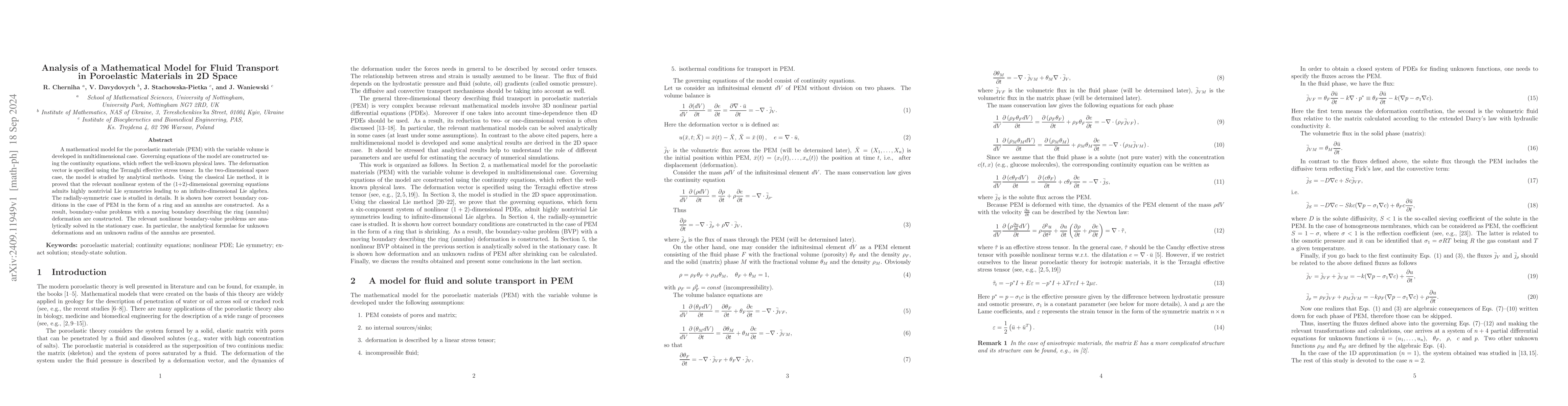 Thumbnail for Analysis of a Mathematical Model for Fluid Transport in Poroelastic
  Materials in 2D Space