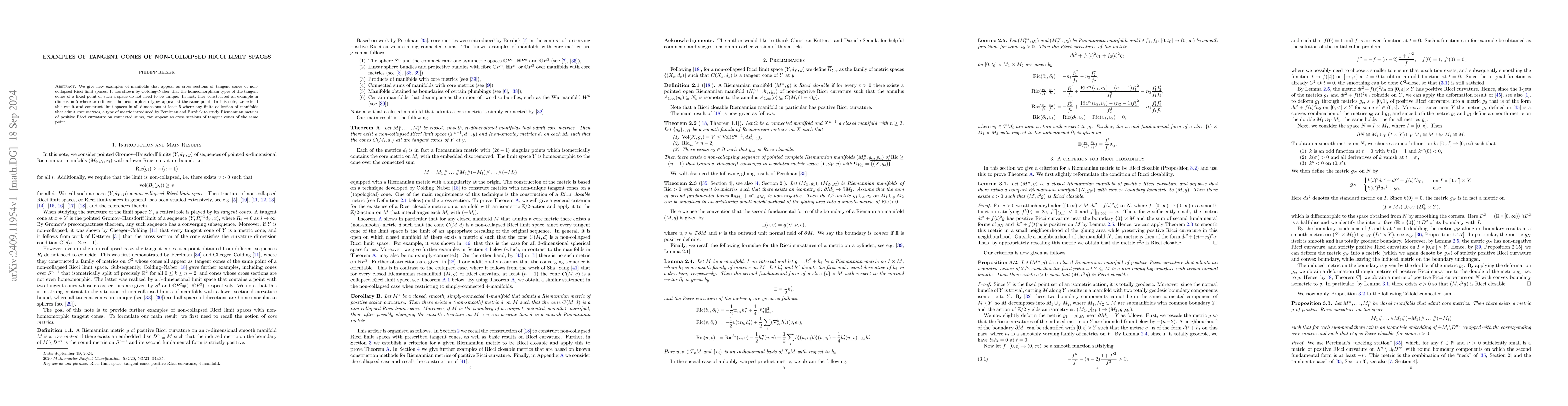 Thumbnail for Examples of tangent cones of non-collapsed Ricci limit spaces