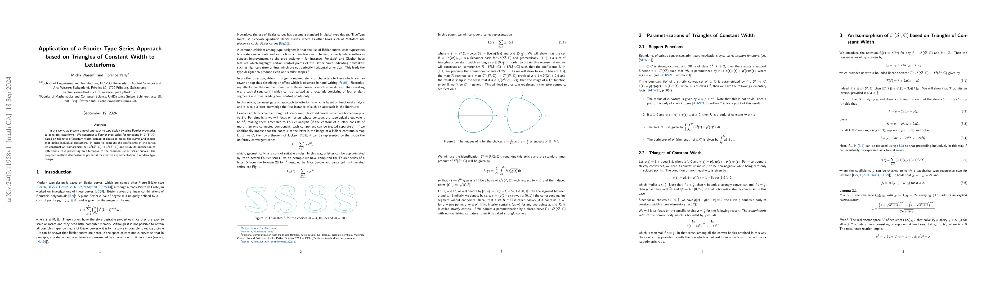 Thumbnail for Application of a Fourier-Type Series Approach based on Triangles of
  Constant Width to Letterforms