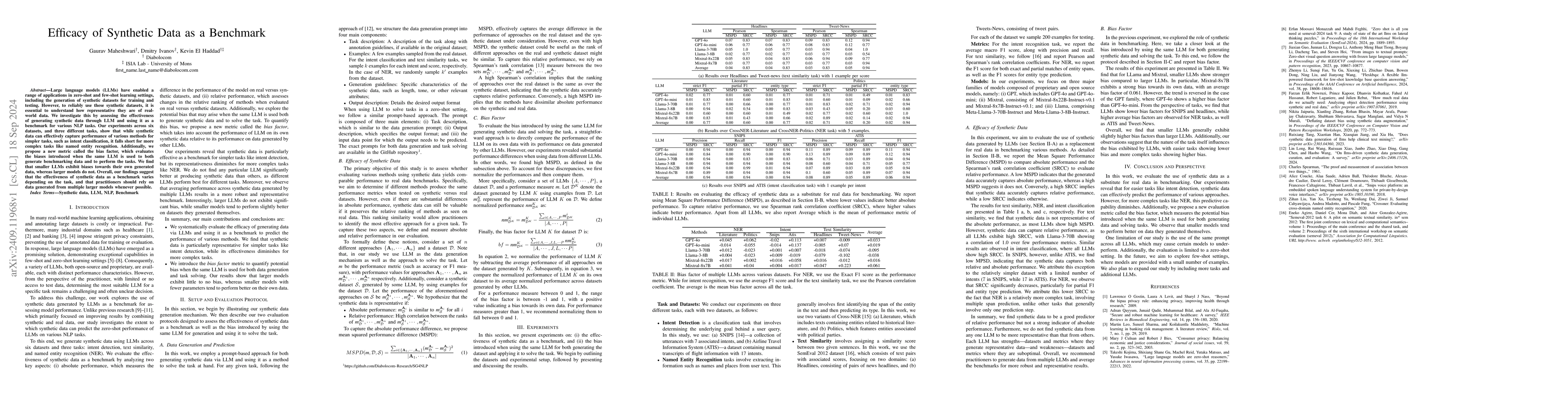 Thumbnail for Efficacy of Synthetic Data as a Benchmark