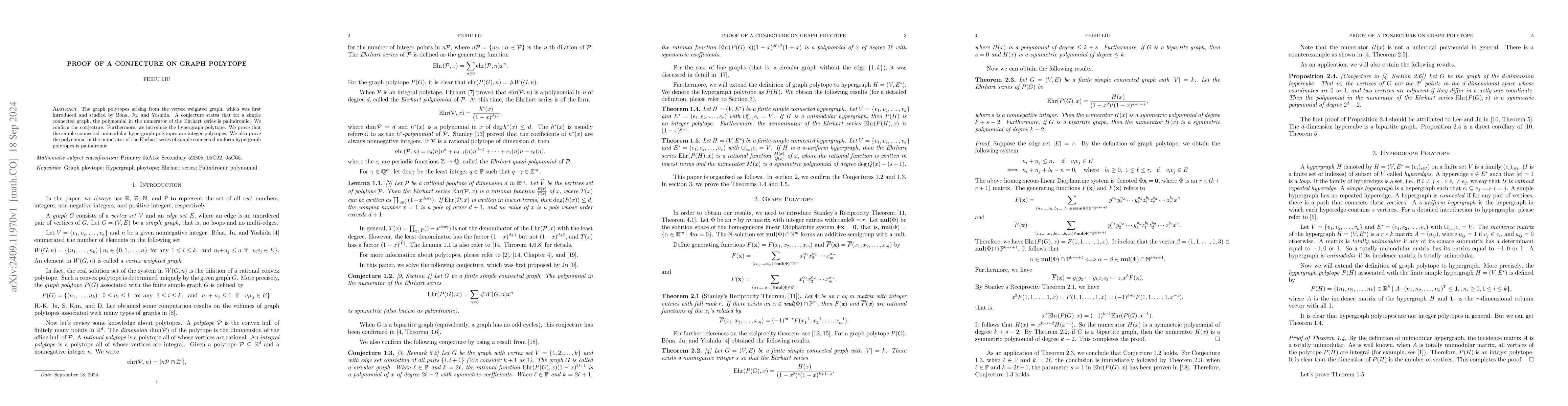 Thumbnail for Proof of a conjecture on graph polytope