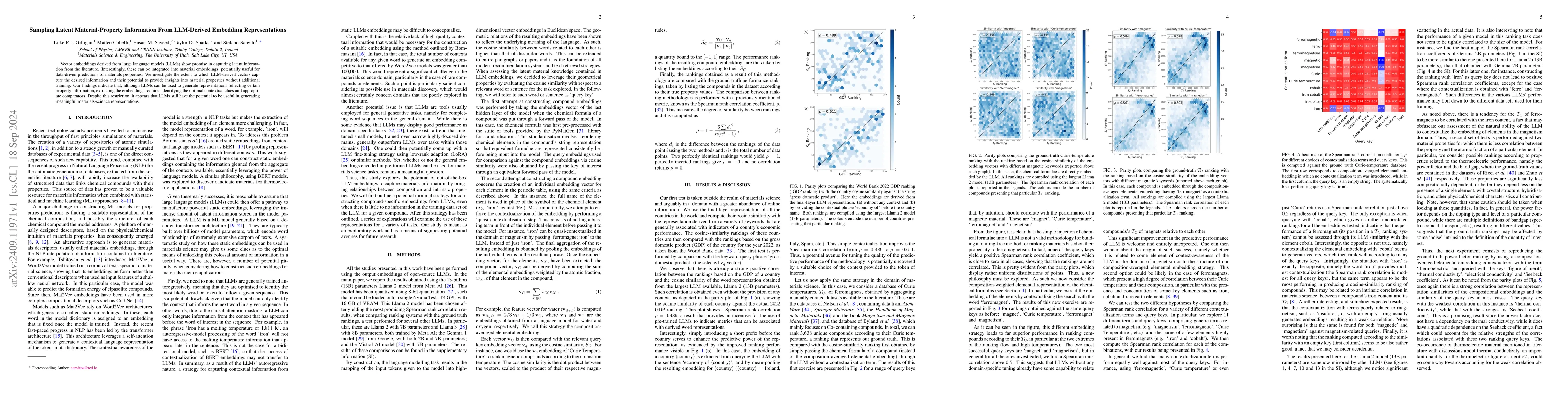 Thumbnail for Sampling Latent Material-Property Information From LLM-Derived Embedding
  Representations