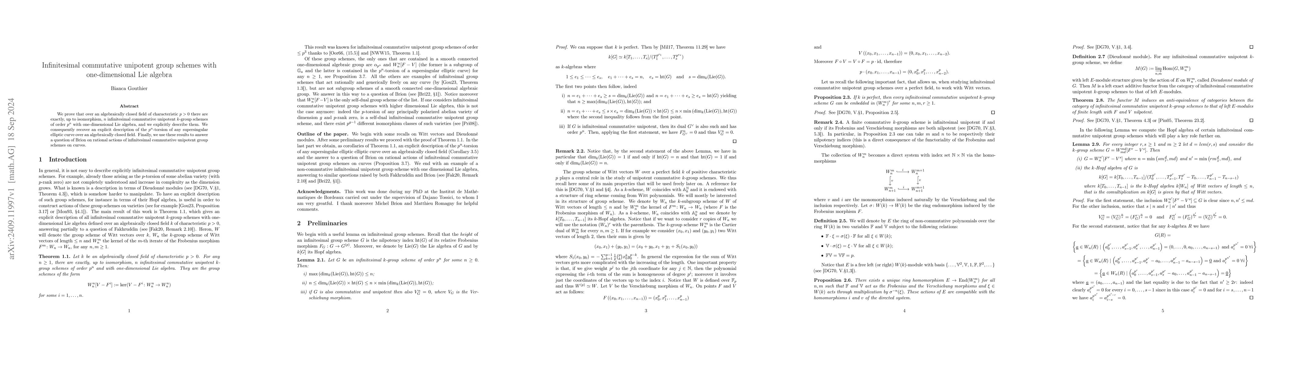 Thumbnail for Infinitesimal commutative unipotent group schemes with one-dimensional
  Lie algebra