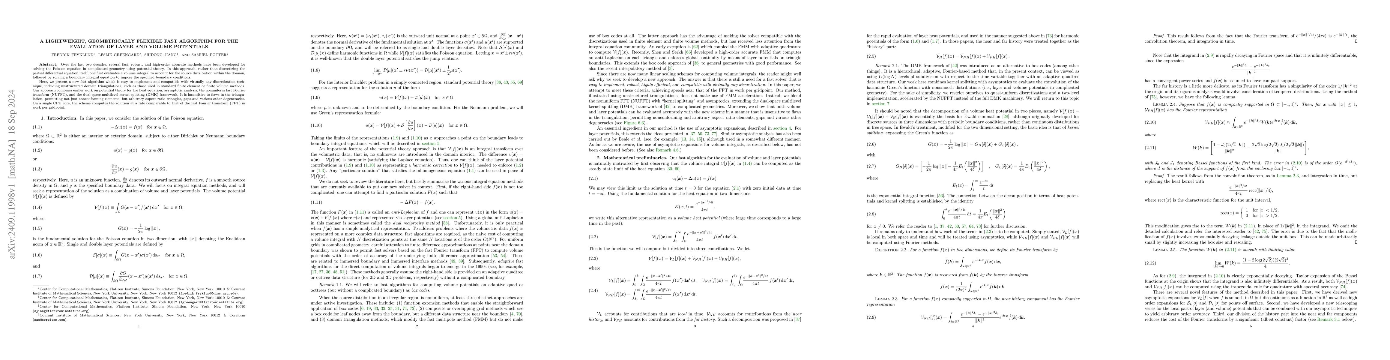 Thumbnail for A Lightweight, Geometrically Flexible Fast Algorithm for the Evaluation
  of Layer and Volume Potentials