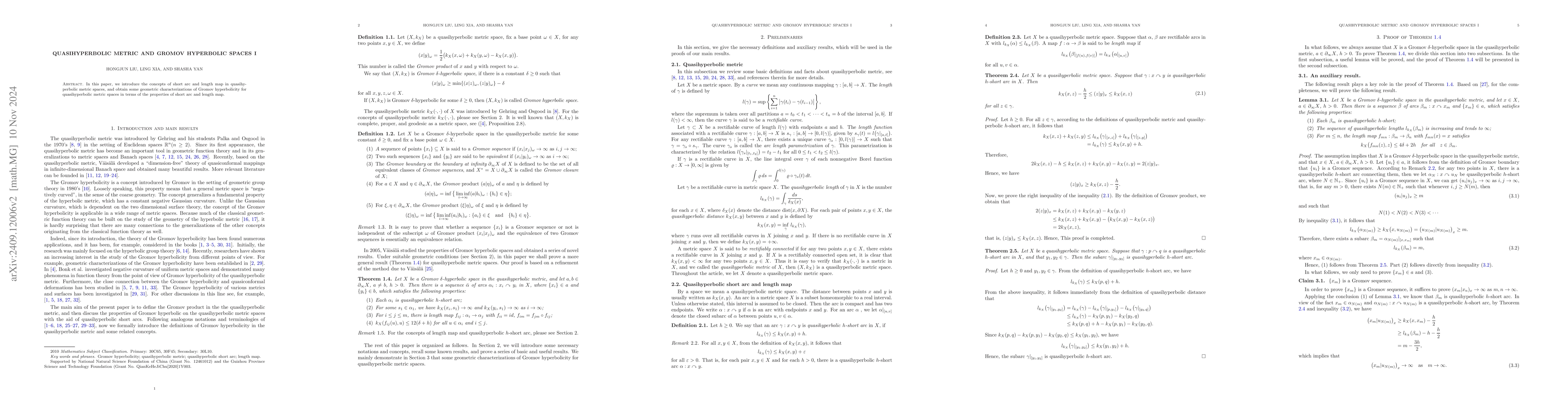 Thumbnail for Quasihyperbolic metric and Gromov hyperbolic spaces I