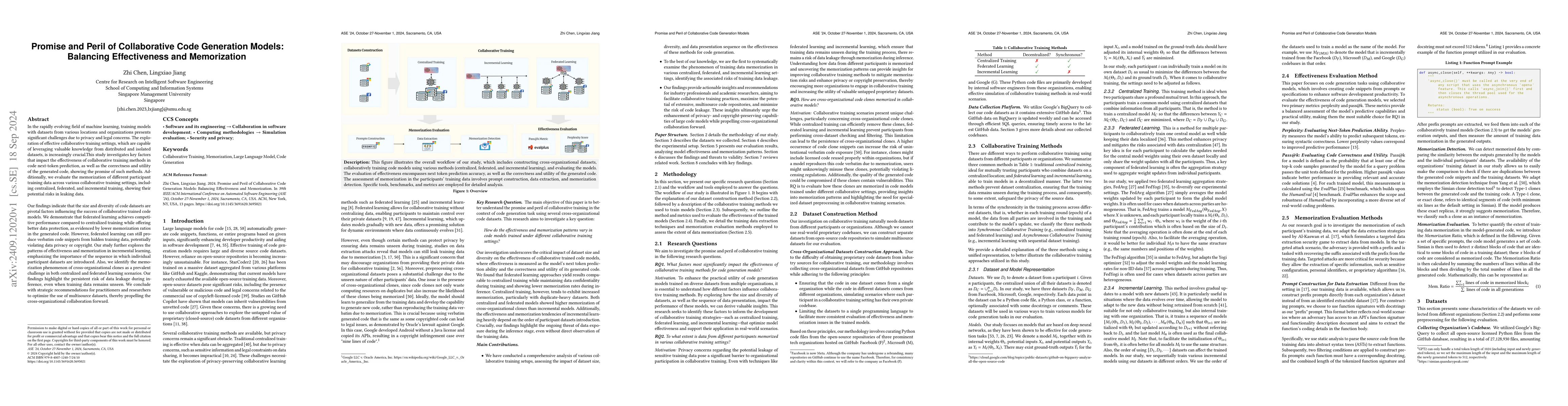 Thumbnail for Promise and Peril of Collaborative Code Generation Models: Balancing
  Effectiveness and Memorization