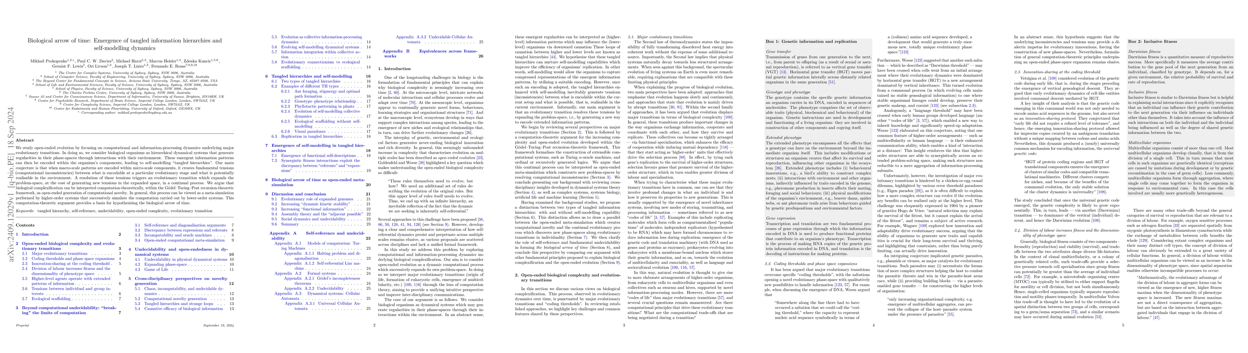 Thumbnail for Biological arrow of time: Emergence of tangled information hierarchies
  and self-modelling dynamics