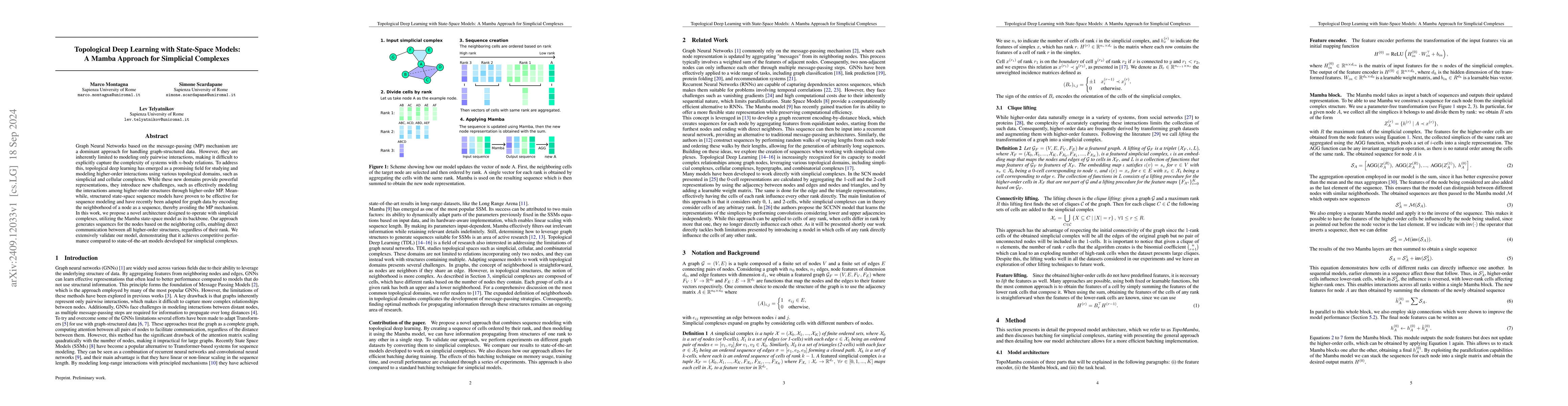 Thumbnail for Topological Deep Learning with State-Space Models: A Mamba Approach for
  Simplicial Complexes