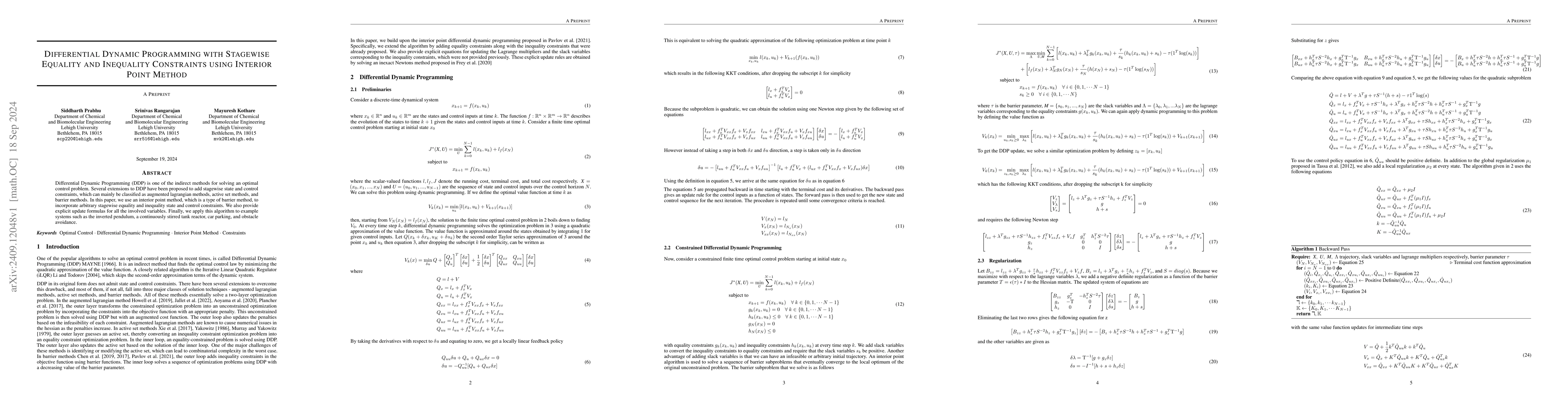 Thumbnail for Differential dynamic programming with stagewise equality and inequality
  constraints using interior point method