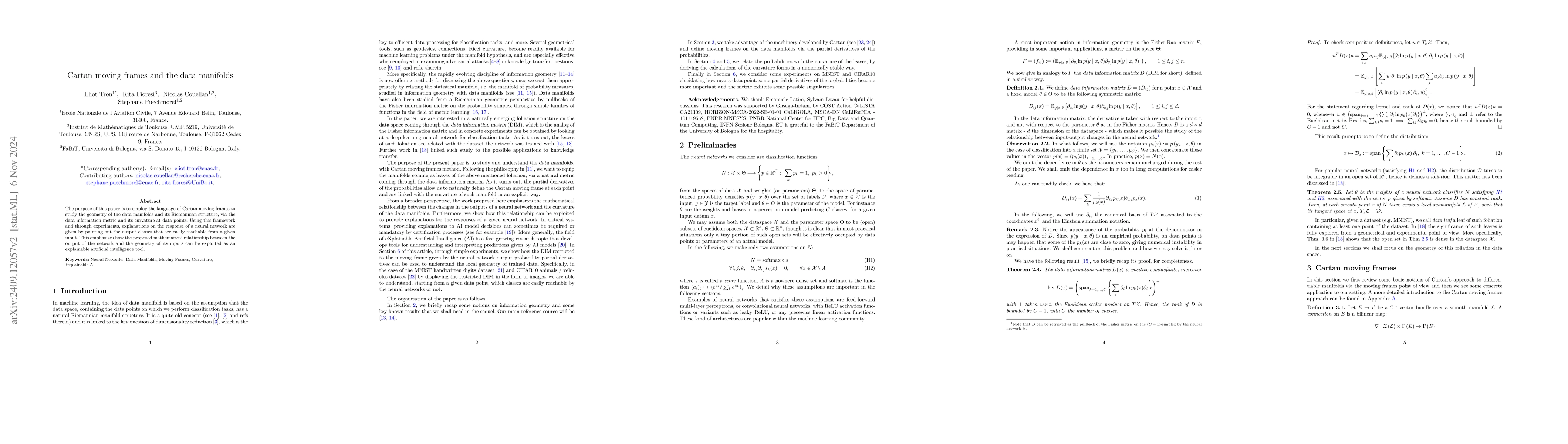 Thumbnail for Cartan moving frames and the data manifolds