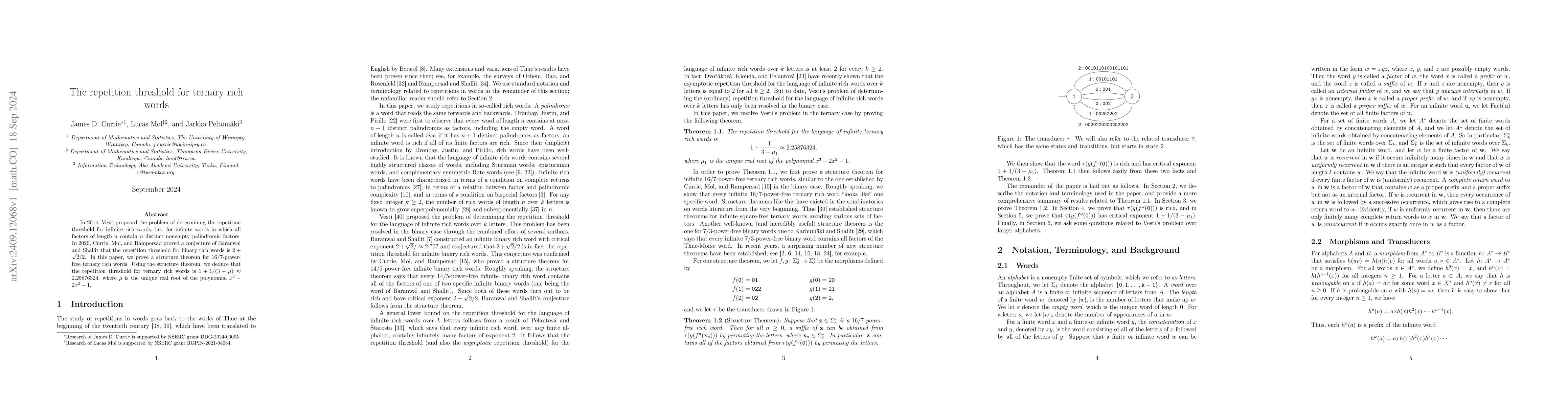 Thumbnail for The repetition threshold for ternary rich words