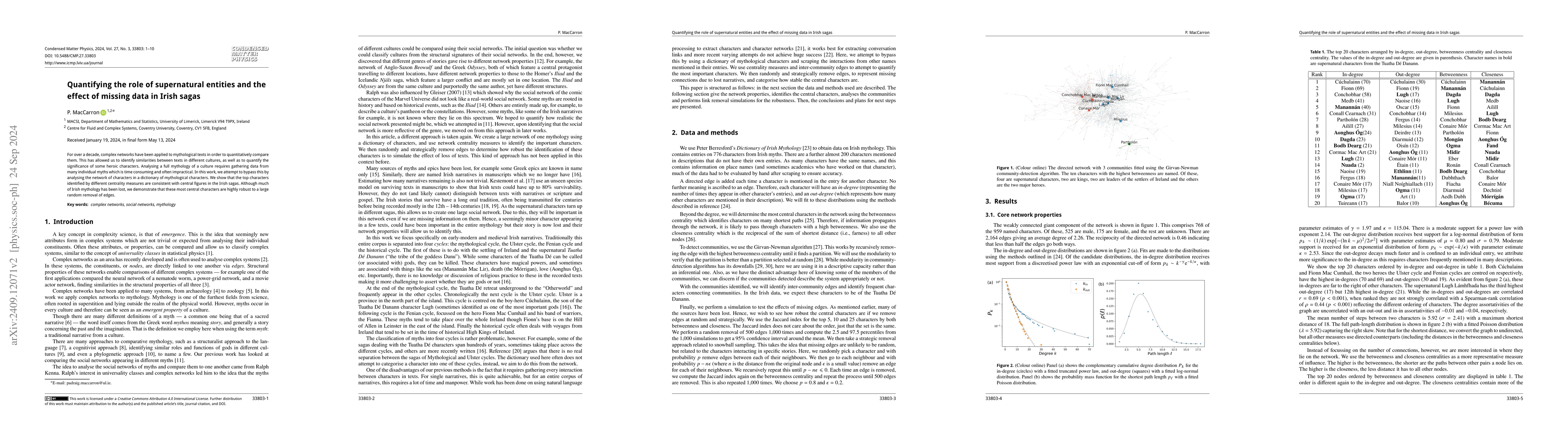 Thumbnail for Quantifying the role of supernatural entities and the effect of missing
  data in Irish sagas