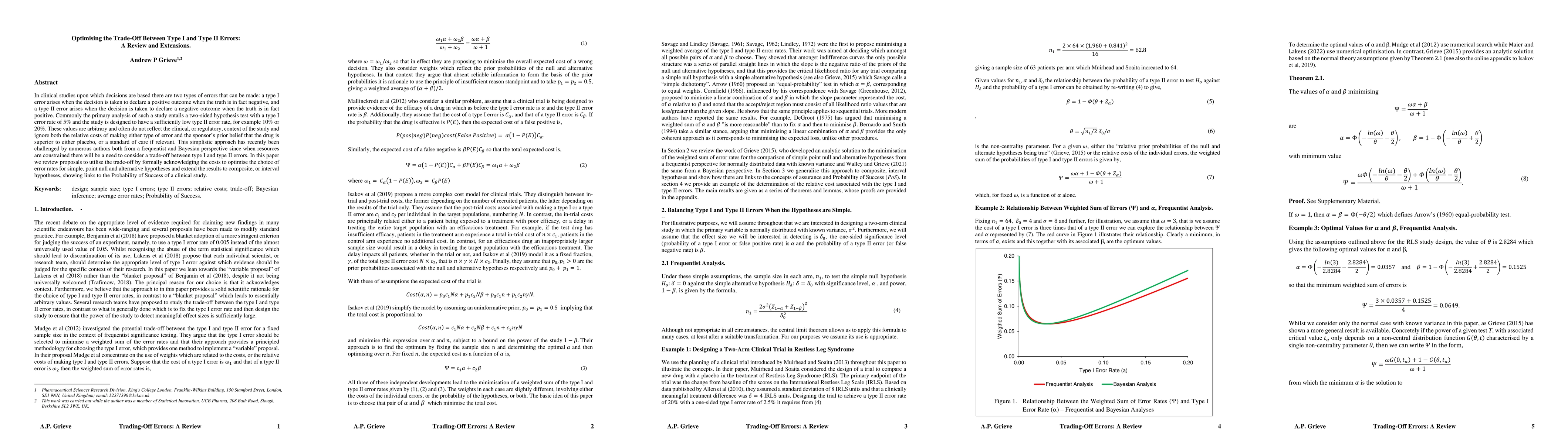 Thumbnail for Optimising the Trade-Off Between Type I and Type II Errors: A Review and
  Extensions