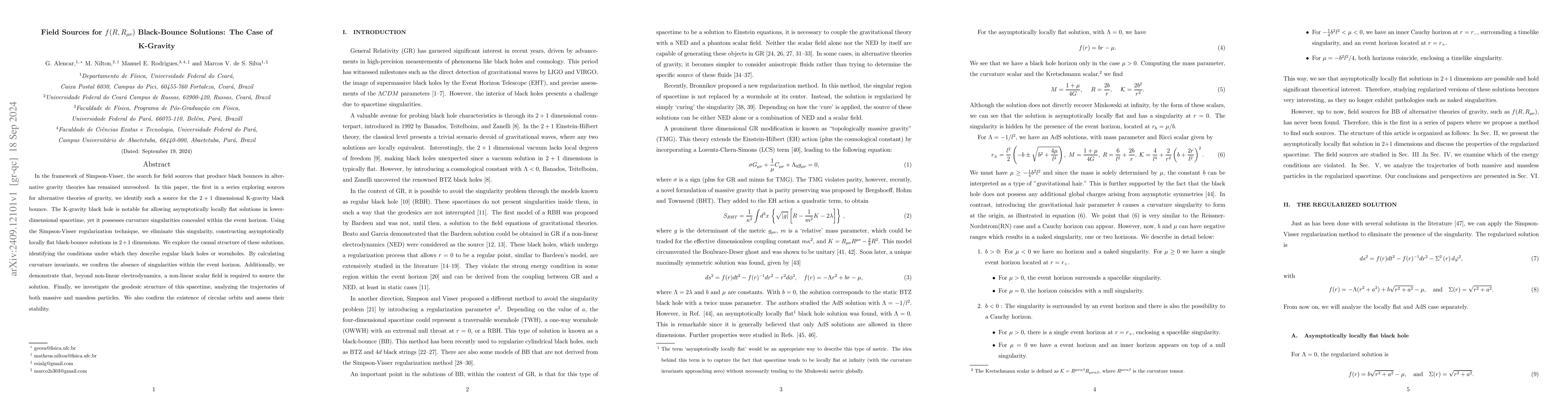 Thumbnail for Field Sources for $f(R,R_{μν})$ Black-Bounce Solutions: The Case of
  K-Gravity