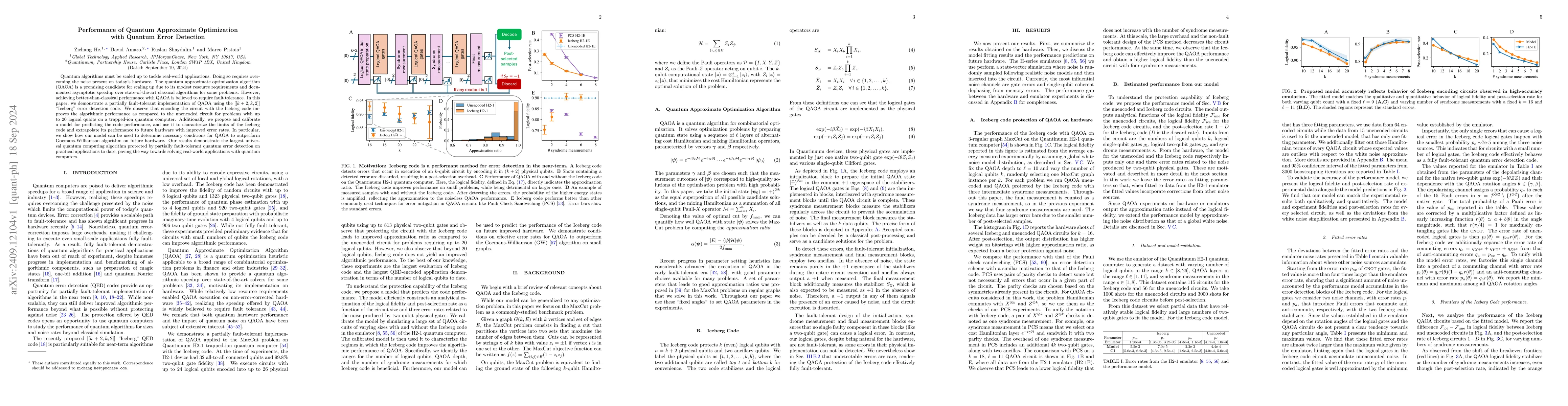 Thumbnail for Performance of Quantum Approximate Optimization with Quantum Error
  Detection