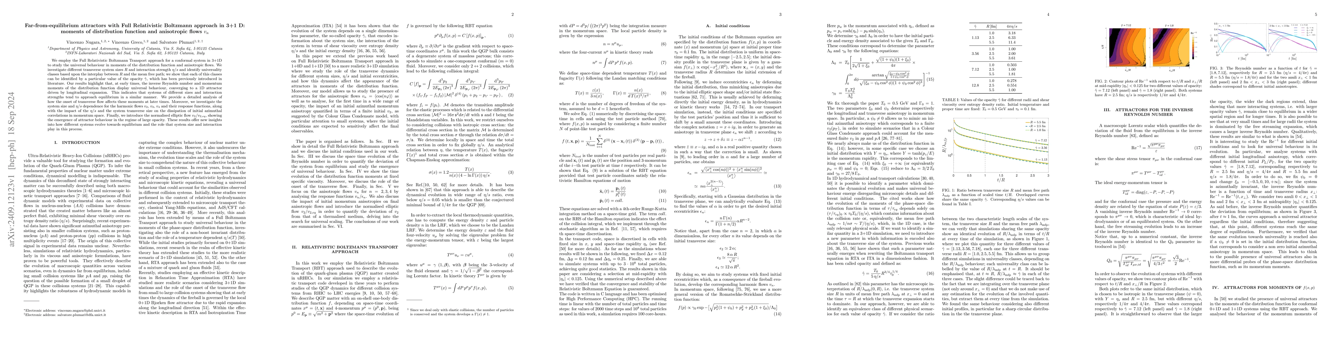 Thumbnail for Far-from-equilibrium attractors with Full Relativistic Boltzmann
  approach in 3+1 D: moments of distribution function and anisotropic flows
  $v_n$