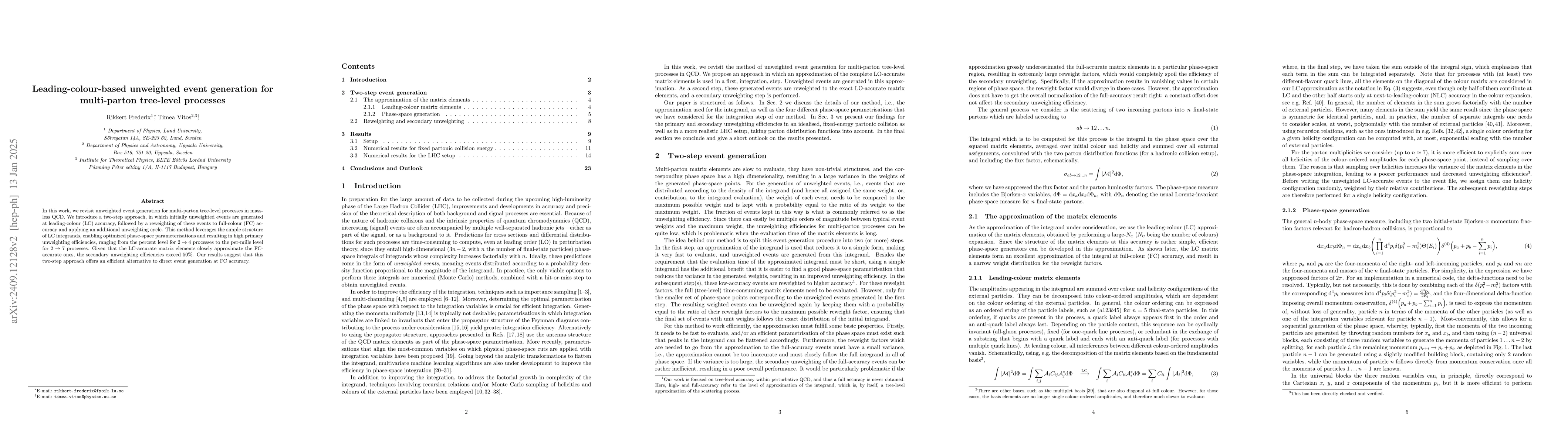 Thumbnail for Leading-colour-based unweighted event generation for multi-parton
  tree-level processes