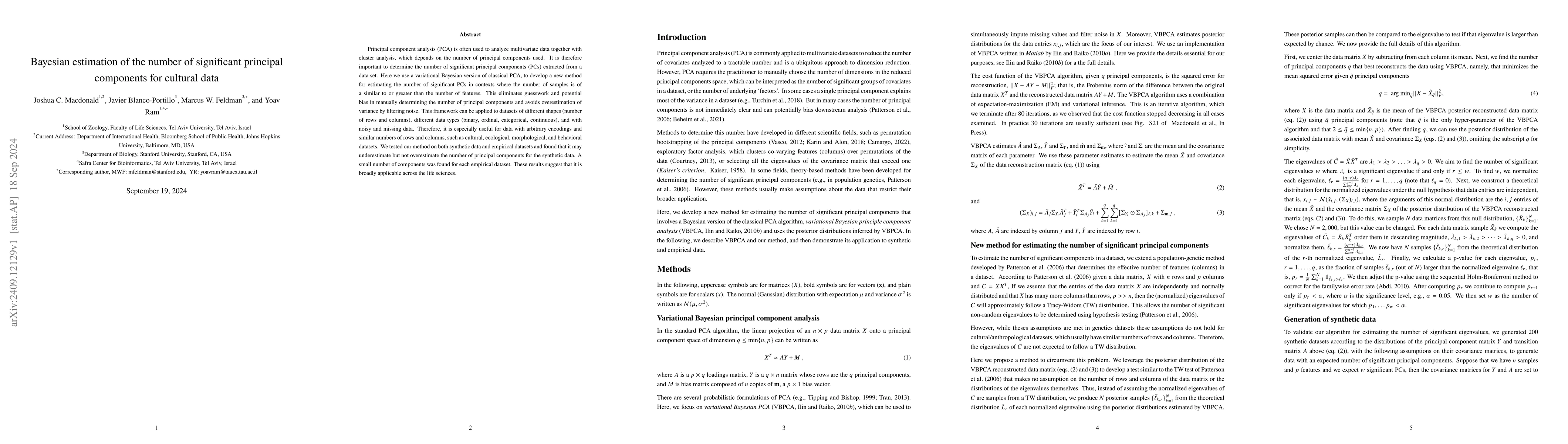 Thumbnail for Bayesian estimation of the number of significant principal components
  for cultural data