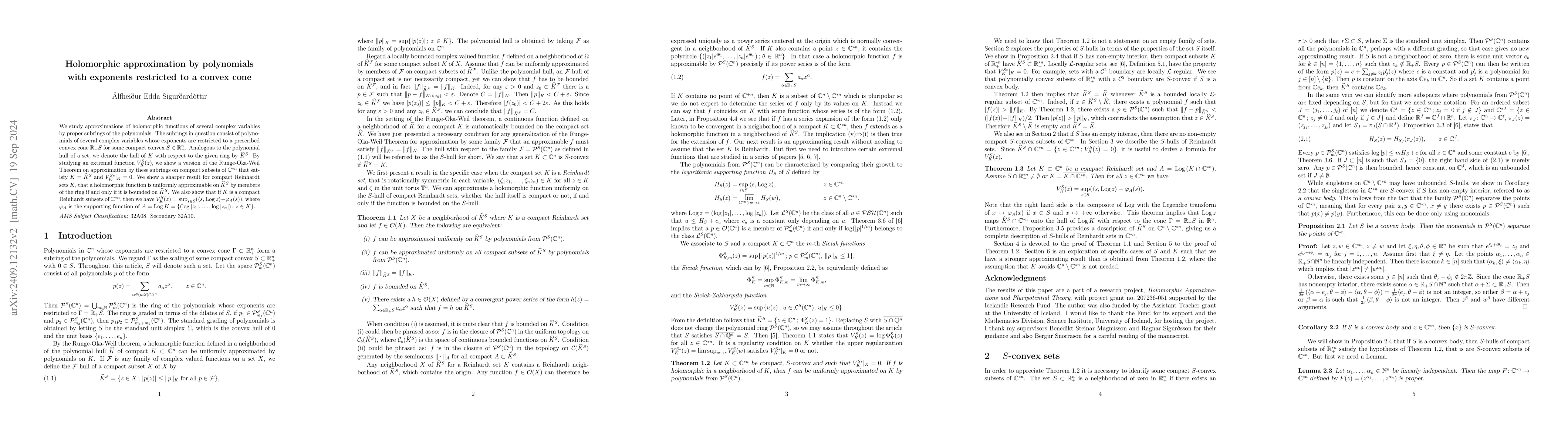 Thumbnail for Holomorphic approximation by polynomials with exponents restricted to a
  convex cone