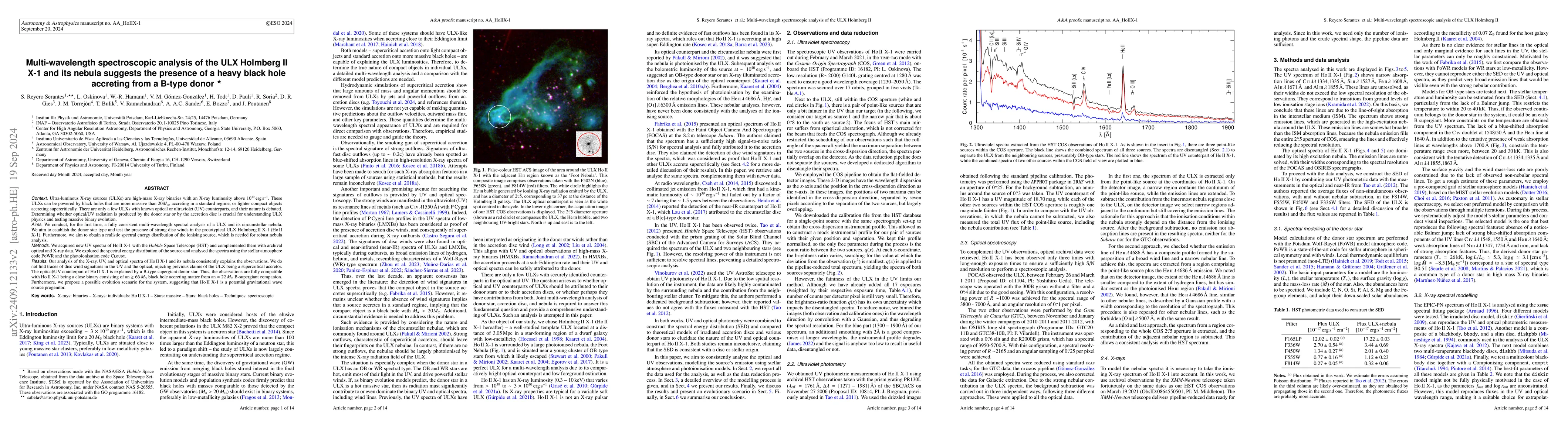 Thumbnail for Multi-wavelength spectroscopic analysis of the ULX Holmberg II X-1 and
  its nebula suggests the presence of a heavy black hole accreting from a
  B-type donor