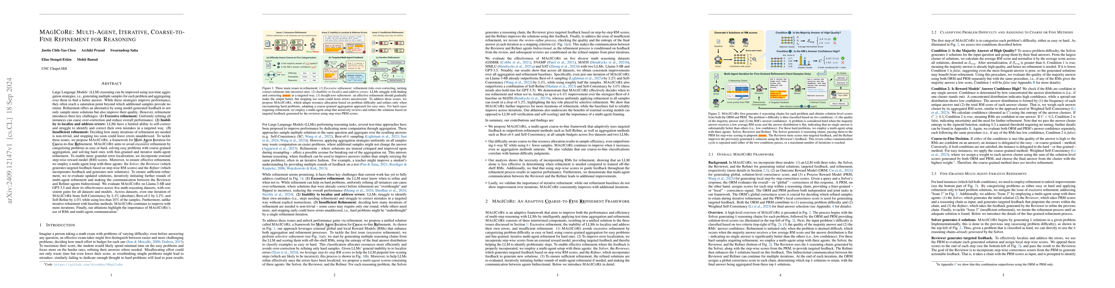 Thumbnail for MAgICoRe: Multi-Agent, Iterative, Coarse-to-Fine Refinement for
  Reasoning
