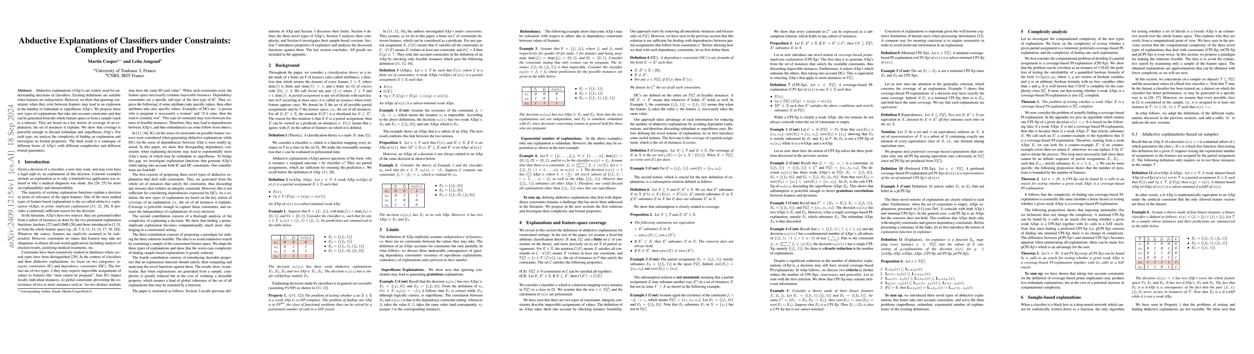 Thumbnail for Abductive explanations of classifiers under constraints: Complexity and
  properties