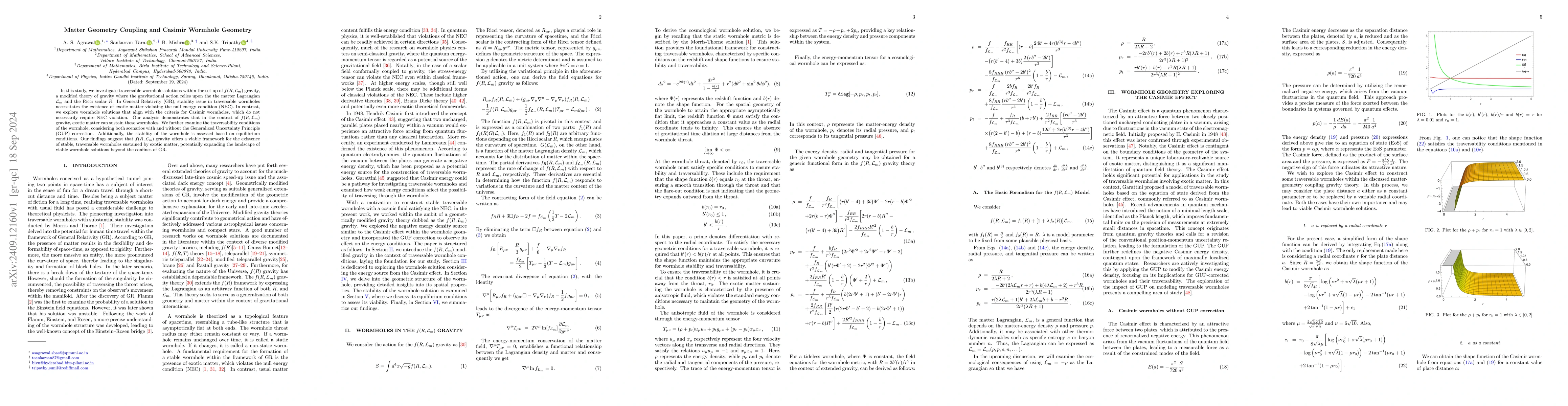 Thumbnail for Matter Geometry Coupling and Casimir Wormhole Geometry