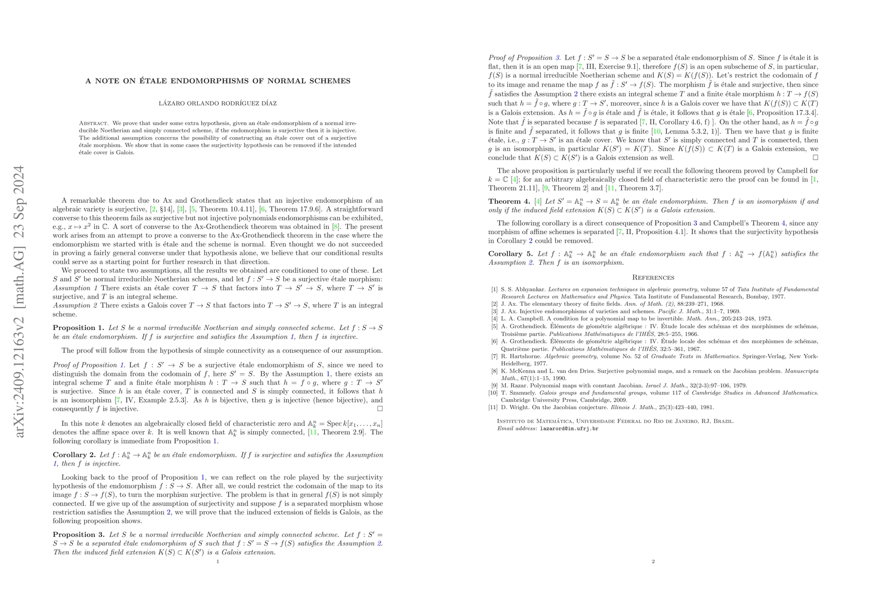 Thumbnail for A note on ĂŠtale endomorphisms of normal schemes