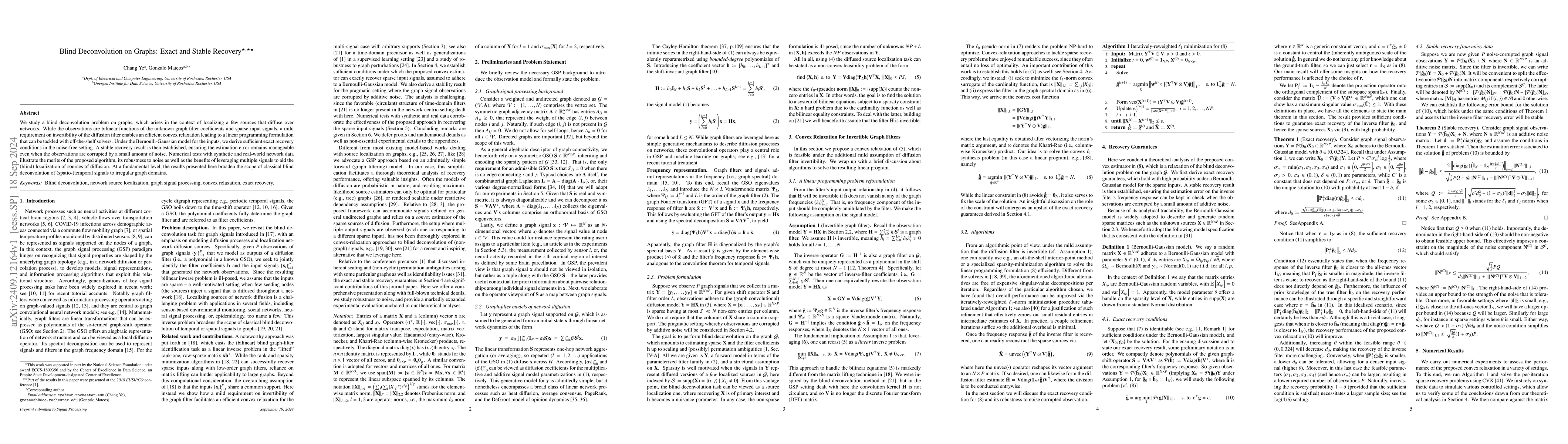 Thumbnail for Blind Deconvolution on Graphs: Exact and Stable Recovery