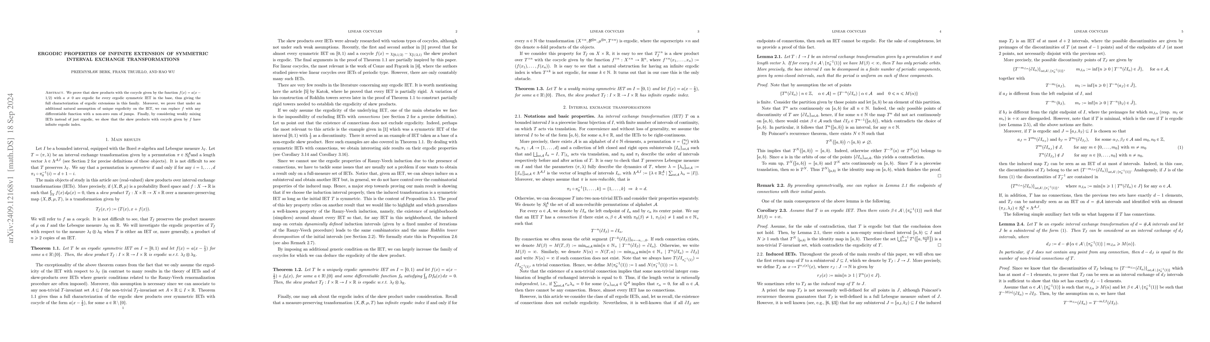 Thumbnail for Ergodic properties of infinite extension of symmetric interval exchange
  transformations