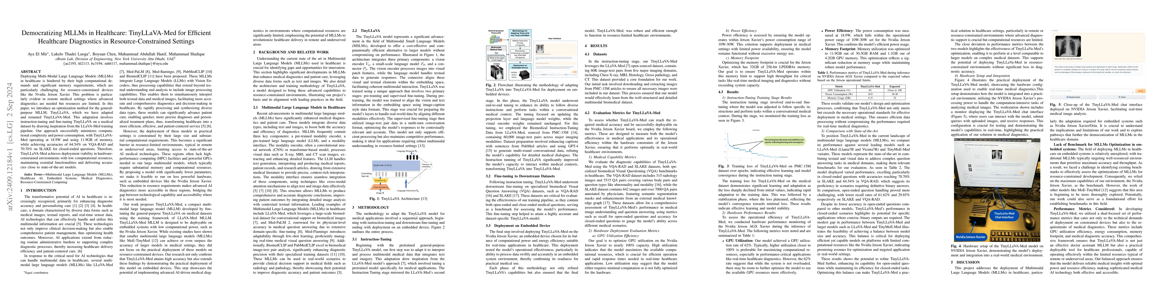 Thumbnail for Democratizing MLLMs in Healthcare: TinyLLaVA-Med for Efficient
  Healthcare Diagnostics in Resource-Constrained Settings