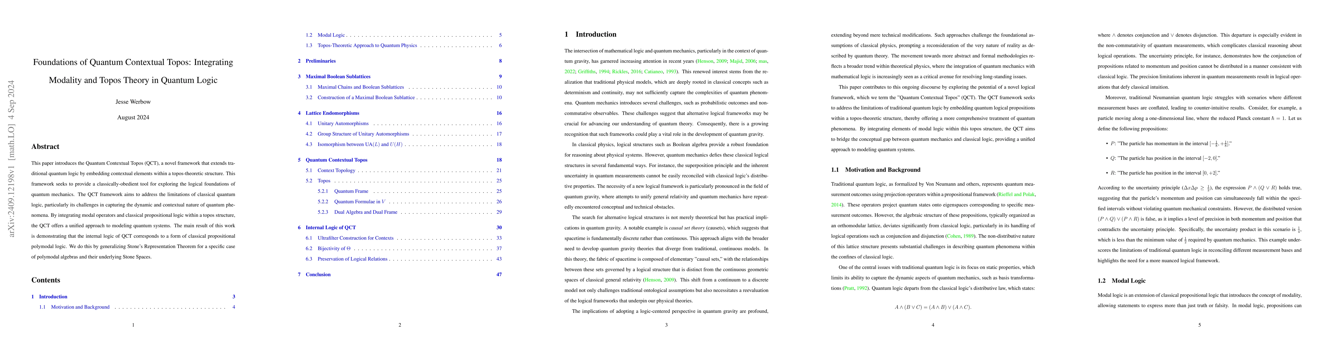 Thumbnail for Foundations of Quantum Contextual Topos: Integrating Modality and Topos
  Theory in Quantum Logic
