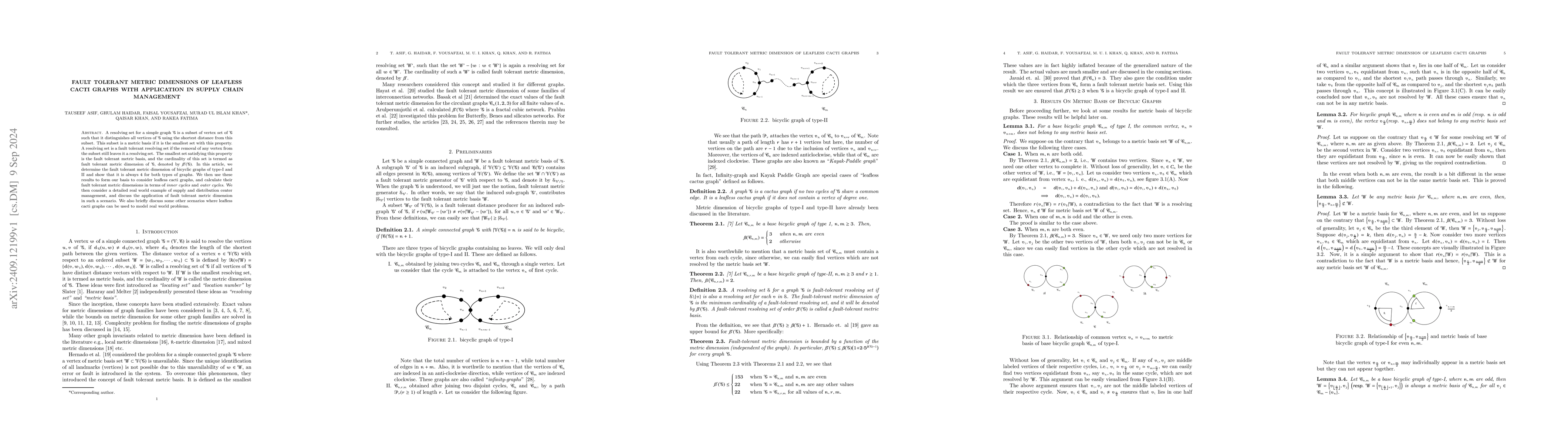 Thumbnail for Fault Tolerant Metric Dimensions of Leafless Cacti Graphs with
  Application in Supply Chain Management