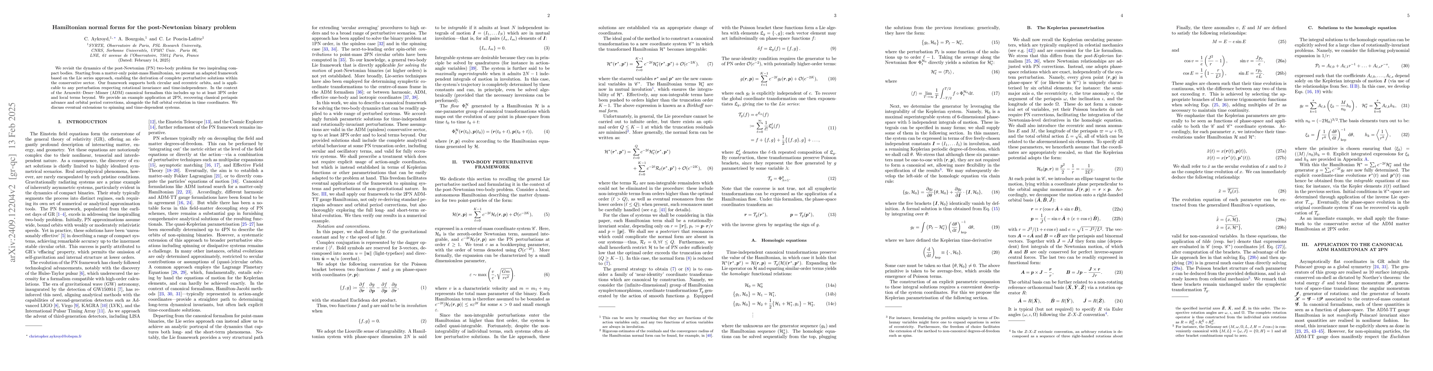 Thumbnail for Hamiltonian normal forms for the post-Newtonian binary problem
