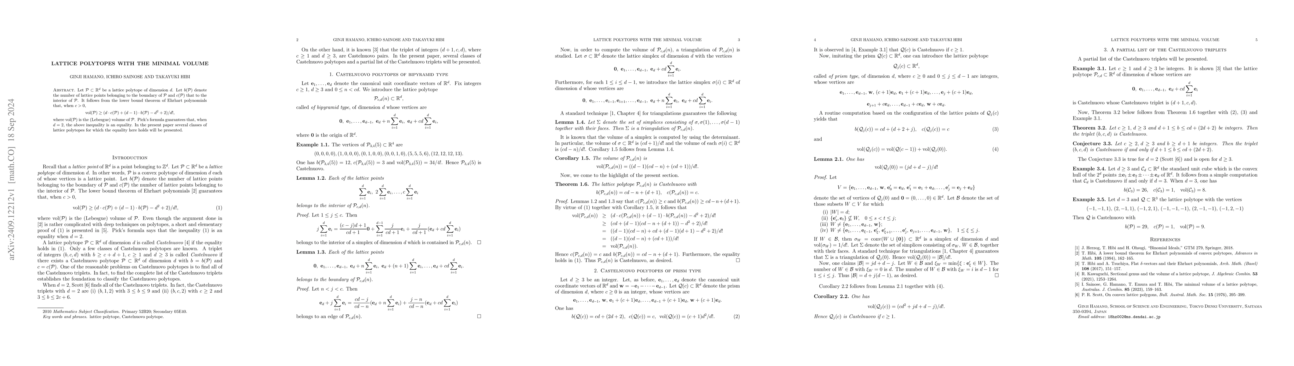 Thumbnail for Lattice polytopes with the minimal volume