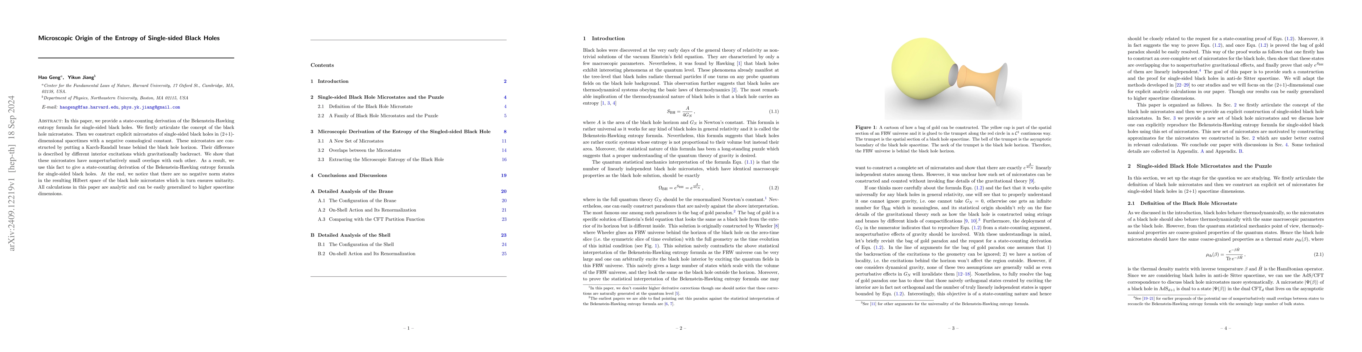 Thumbnail for Microscopic Origin of the Entropy of Single-sided Black Holes
