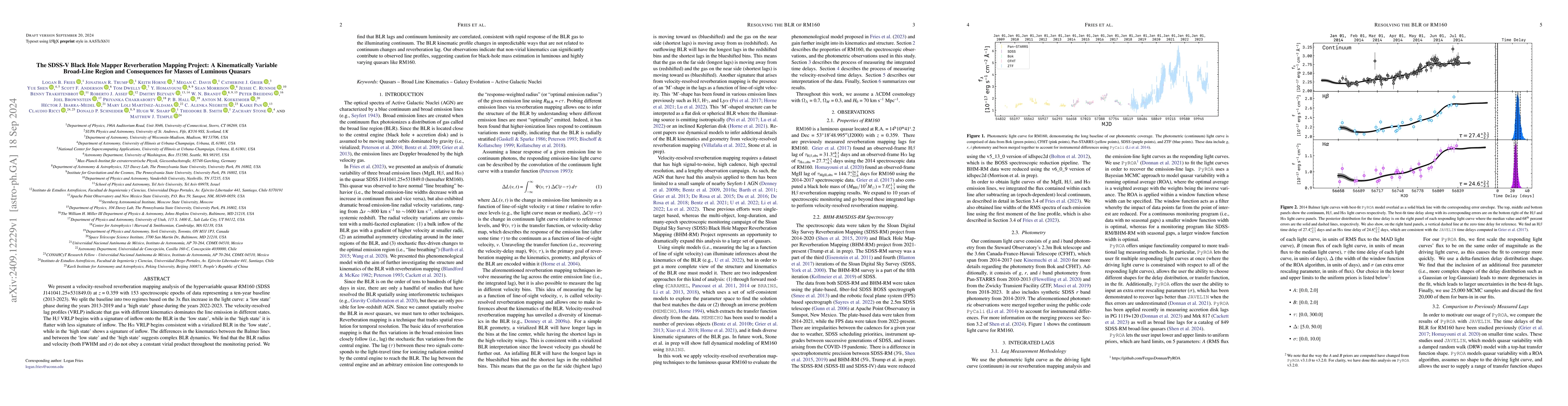 Thumbnail for The SDSS-V Black Hole Mapper Reverberation Mapping Project: A
  Kinematically Variable Broad-Line Region and Consequences for Masses of
  Luminous Quasars