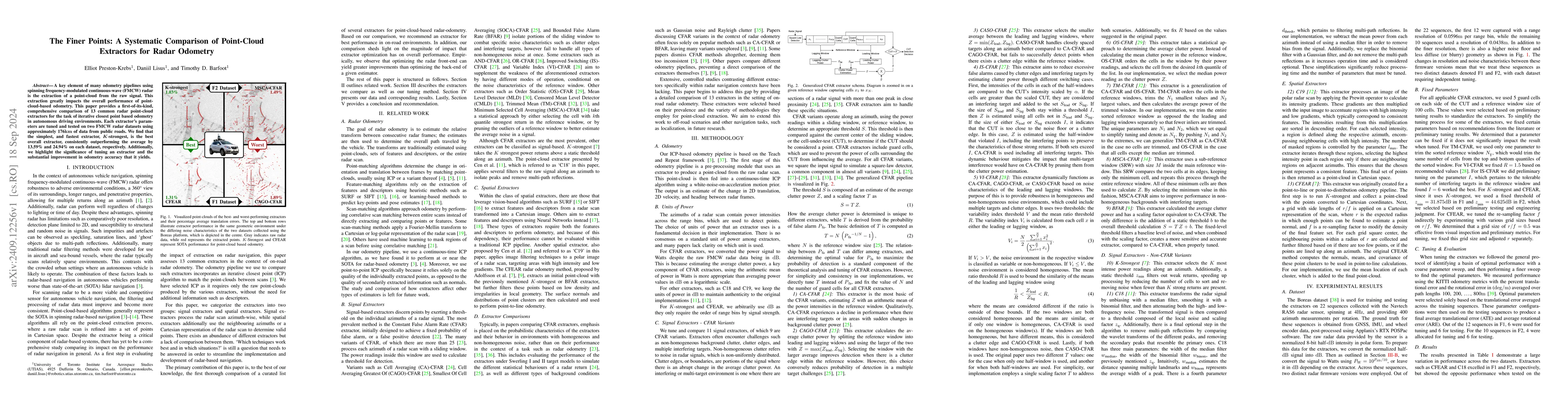 Thumbnail for The Finer Points: A Systematic Comparison of Point-Cloud Extractors for
  Radar Odometry