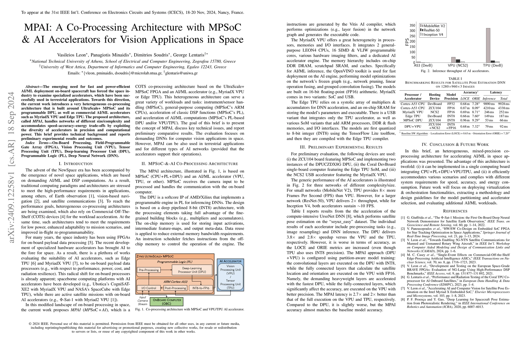 Thumbnail for MPAI: A Co-Processing Architecture with MPSoC & AI Accelerators for
  Vision Applications in Space