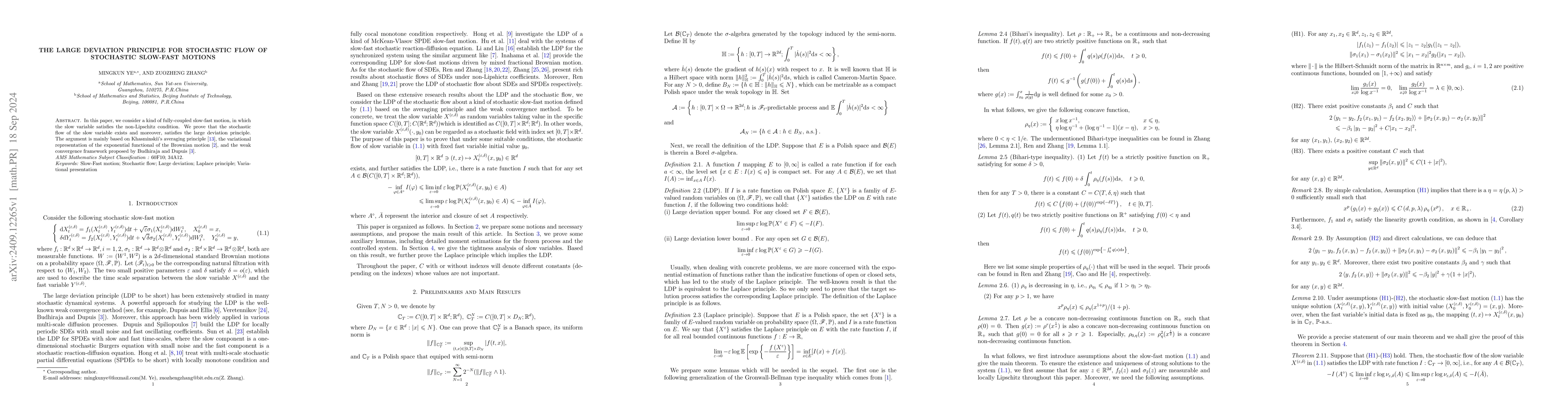 Thumbnail for The Large Deviation Principle for Stochastic Flow of Stochastic
  Slow-Fast Motions
