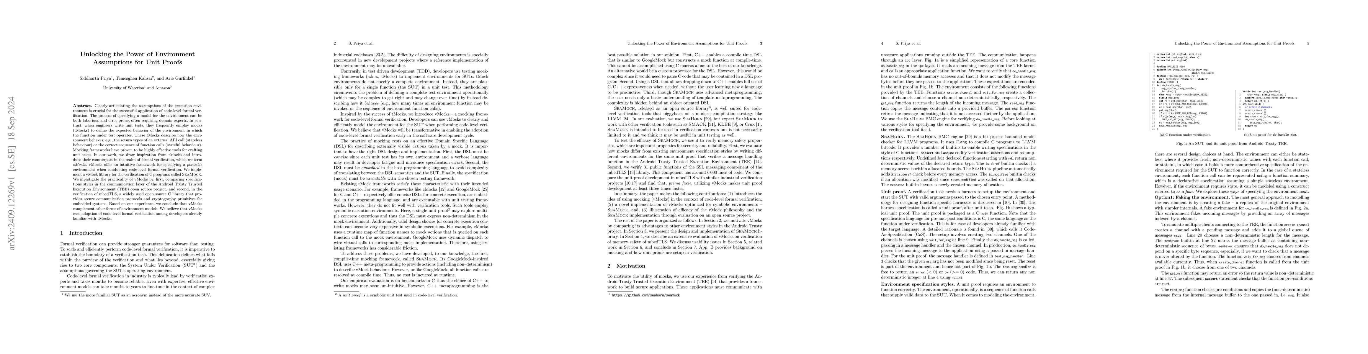 Thumbnail for Unlocking the Power of Environment Assumptions for Unit Proofs