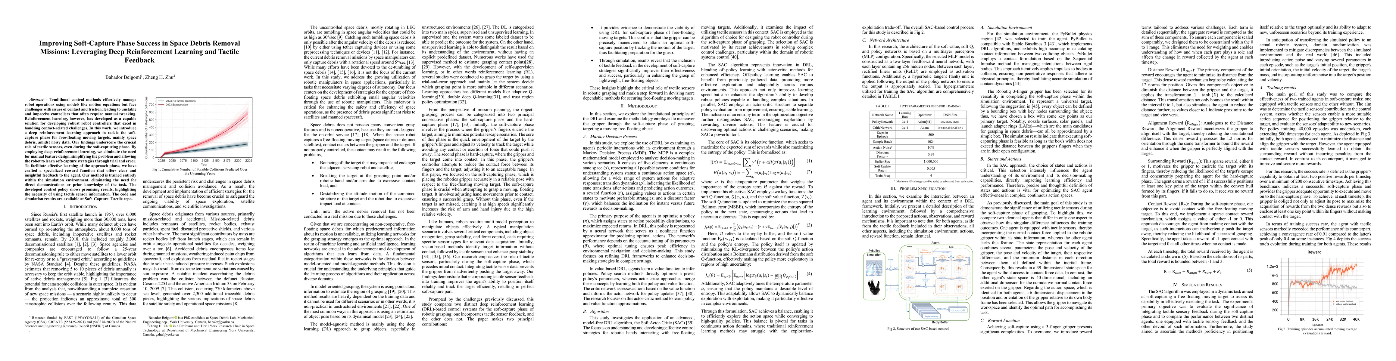 Thumbnail for Improving Soft-Capture Phase Success in Space Debris Removal Missions:
  Leveraging Deep Reinforcement Learning and Tactile Feedback