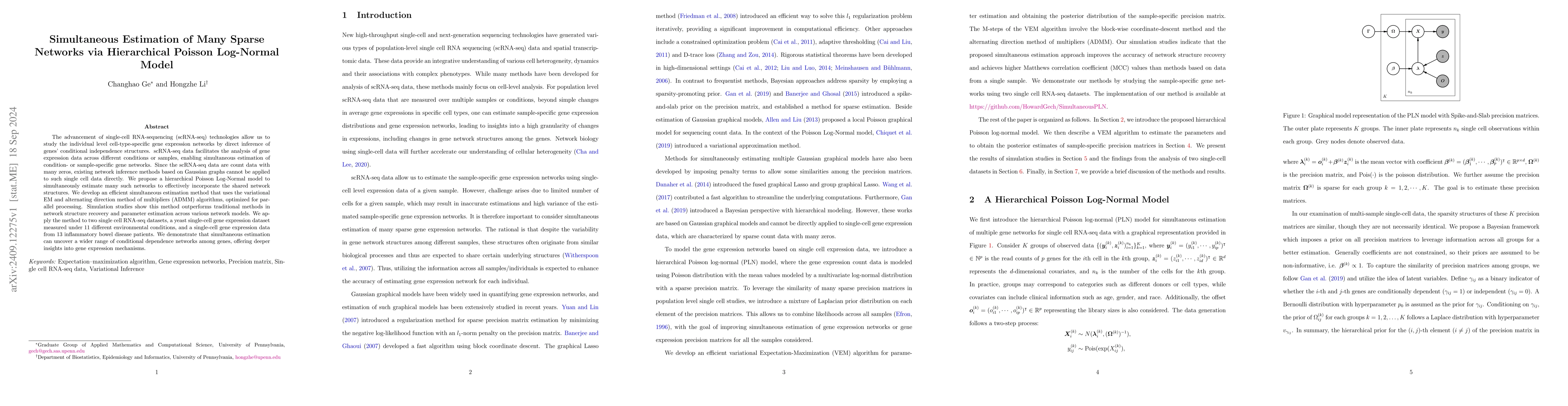 Thumbnail for Simultaneous Estimation of Many Sparse Networks via Hierarchical Poisson
  Log-Normal Model